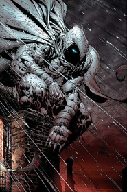 Marvel Comics - Moon Knight standing on the ledge while it's raining