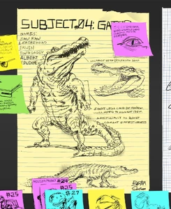 Leatherhead's note sheet in Baxter Stockman's science lab.