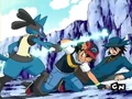 Ash and Riley being attacked by Lucario.