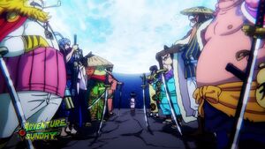 Kozuki Momonosuke and Nine Red Scabbards in the new eyecatcher for the Wano Country Arc in Episode 1031.
