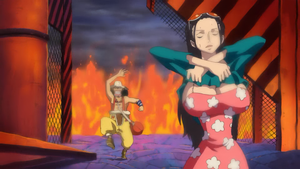 Nico Robin takes off her shirt in Punk Hazard