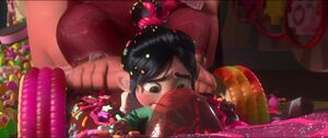 Vanellope hesitant to start the kart up in order to escape from King Candy.
