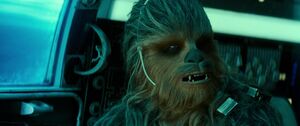 Chewbacca unhappy with Poe light speed skipping the Falcon.