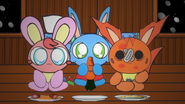 Bloon eating a carrot alongside Copper and Carl.