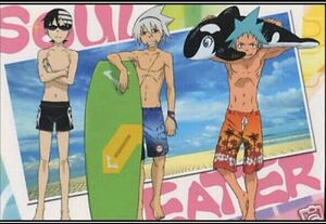 Death the Kid, Soul, Black Star, beach, swimsuits; Soul Eater