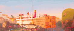 Princess Peach running through a obstacle course (The Super Mario Bros Movie)