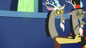 Discord shoving his old self off-screen S5E22