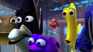 "Shark bait, can you hear me? Nemo, can you hear me?!" (Nemo: Yeah, I can hear you!)