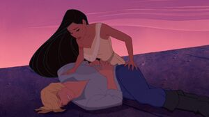 Pocahontas tending to the injured John.