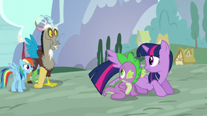 Twilight, Spike, Rainbow and Discord (S5E22)