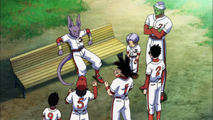 Beerus as coach for Goku's baseball team.