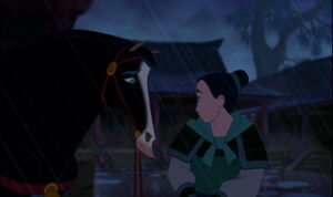 Mulan preparing to run away from home.