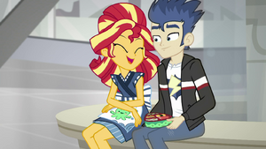 Sunset Shimmer sitting with Flash Sentry SS16