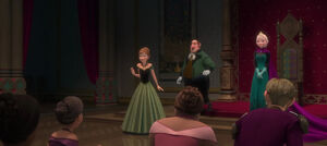 Elsa as Anna arrives at the ball.