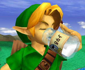 Young Link drinks his Lon Lon Milk