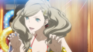 Ann smiles evilly (in a good way) at Ryuji while having her hands out