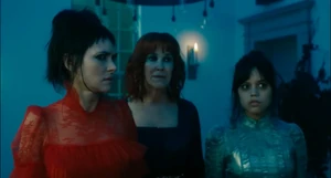 Astrid and her family confused by Wolf's action pose.