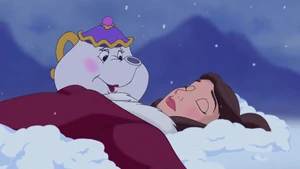 Mrs. Potts comforting Belle.