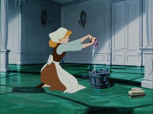 Cinderella scrubbing the floors.