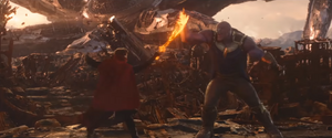 Doctor Strange vs. Thanos with his allies on Titan.