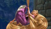 Rapunzel giggling happily as she leaves the tower