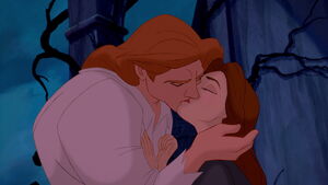 Belle and Prince Adam's first kiss.