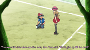 Ash being reminded by Serena that he once told her to never give up unil the end