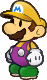 Paper Mario equipping the W Emblem, resembling Wario in Paper Mario: The Thousand-Year Door (Note: This is the only cameo of Wario in a Paper Mario game).