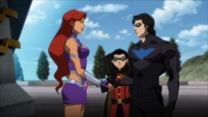 Starfire with Nightwing and Robin.