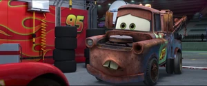 Mater quickly realizes that through his communication with Holley, he accidentally spoke to McQueen, causing him to lose the race.