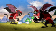 Tom Cat protecting Puffy from Tin, Pan and Alley in Tom and Jerry: The Lost Dragon