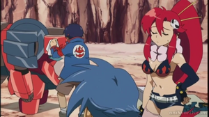 Simon, Kamina, and Yoko in Tengen Toppa Gurren Lagann Ore no Gurren wa Pikka-Pika!!