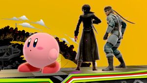 Kirby along with Joker and Solid Snake in Super Smash Bros. Ultimate.