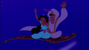 Aladdin and Jasmine waving to Pharaoh Khafre.