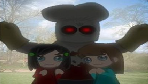 The girls seeing the back of the van.