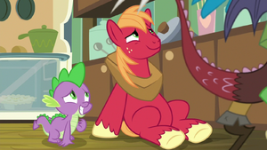 Spike and Big Mac looking embarrassed S8E10