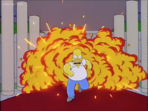 Homer running from the exploding Springfield Convention Center.