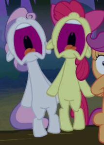 Sweetie Belle and Apple Bloom's comical scream in Sleepless in Ponyville.