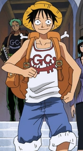 Luffy's outfit during the end of the Enies Lobby Arc.