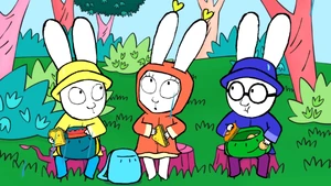Simon, Lou, and Ferdinand eating snacks in the rain