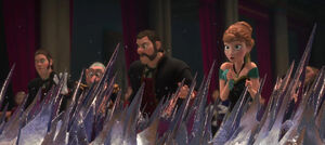 Anna shocked when Elsa magically conjures up spikes made out of ice.