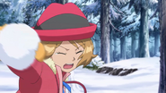 Serena furiously throws snowballs at Ash