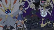 Ash, Gladion, Solgaleo, and Lunala.