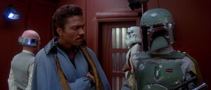Lando Calrissian facing Boba Fett