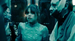 Astrid scared as she's trapped inside the train.