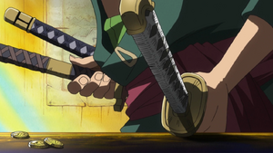 Zoro picking up his sword in his third eyecatcher.