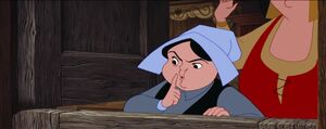 "I wonder if she suspects."-Merryweather suspicious of Aurora knowing of the fairies' plans to surprise her.