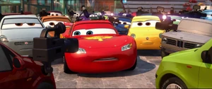 McQueen suddenly becoming disappointed when he finds it wasn't Mater.