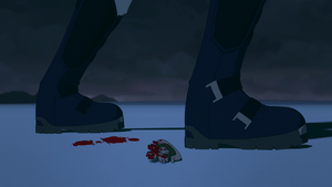 Clover's medal falls to the ground as he begins to bleed after being stabbed