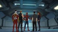 Spider-Man with Tony, Widow, Falcon and Hawkeye